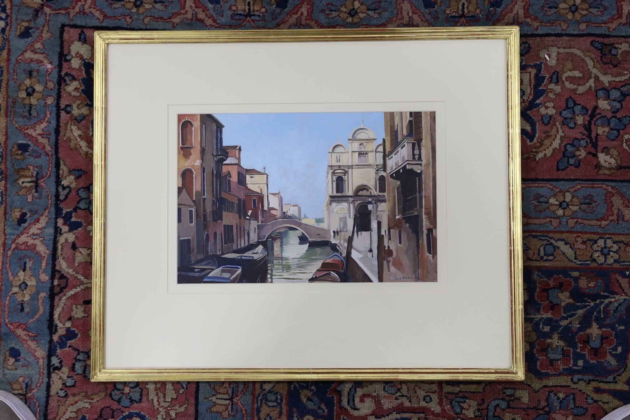 John Fisher (b.1938) - oil on paper, The Rio del Mendicanti from the Ponte Erbe, signed, 23 x 35cm
